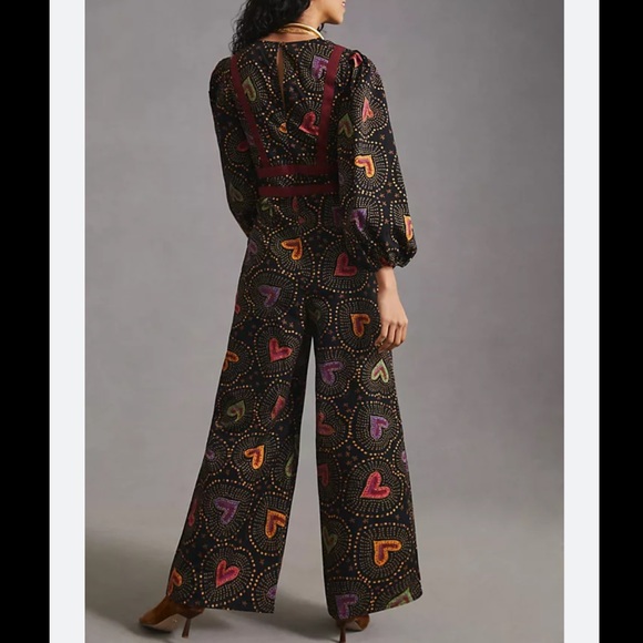 NWT Anthropologie Farm Rio boho heart printed jumpsuit - Picture 2 of 4